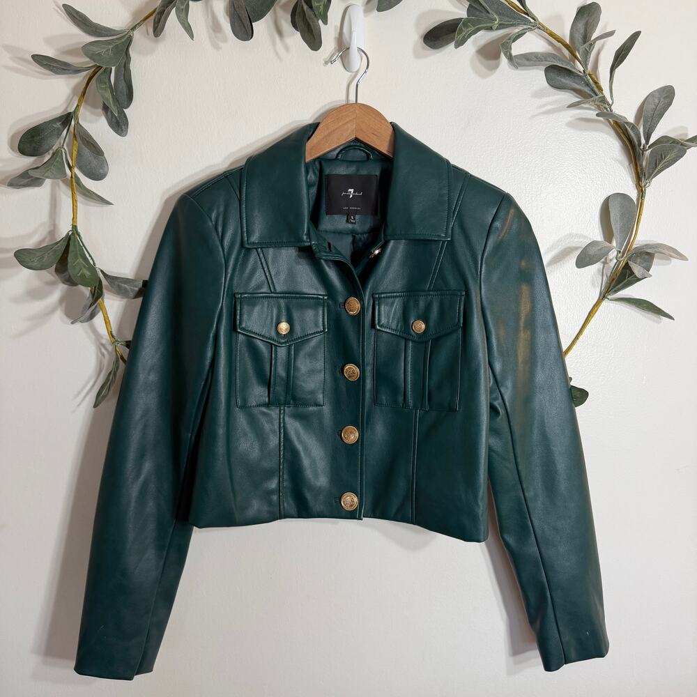 7 For All Mankind Green Faux Leather Jacket
